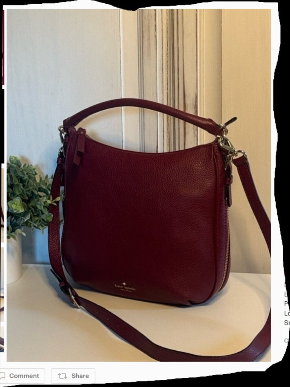 kate spade Pebbled Leather Shoulder Bag in Wine